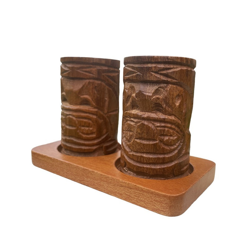 Vintage Wooden Tiki Natives on Beer Barrel Salt and Pepper shops Shakers Arnart Japan