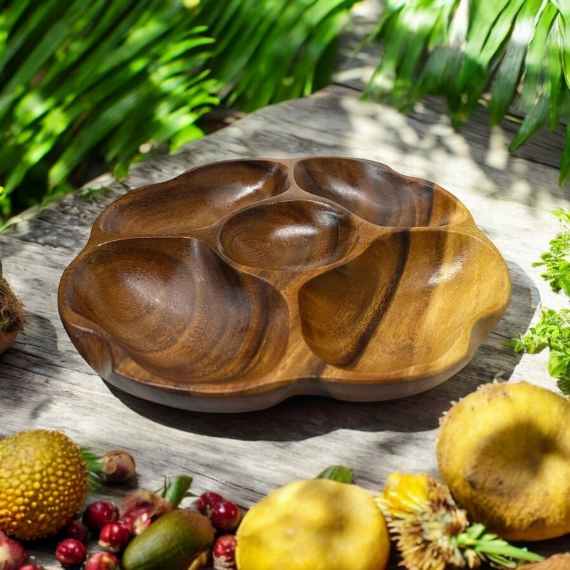 Acacia Wood Flower Bowl with 5 Compartments