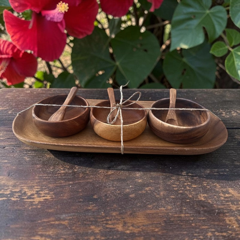 Acacia Wood Round Condiment Set – Makana Hut