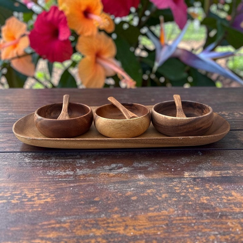 Acacia Wood Round Condiment Set – Makana Hut