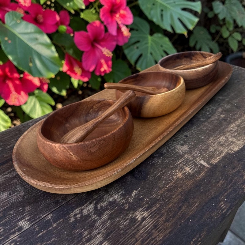 Acacia Wood Round Condiment Set