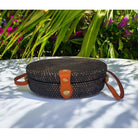 Black and Natural Oval Rattan Handbag