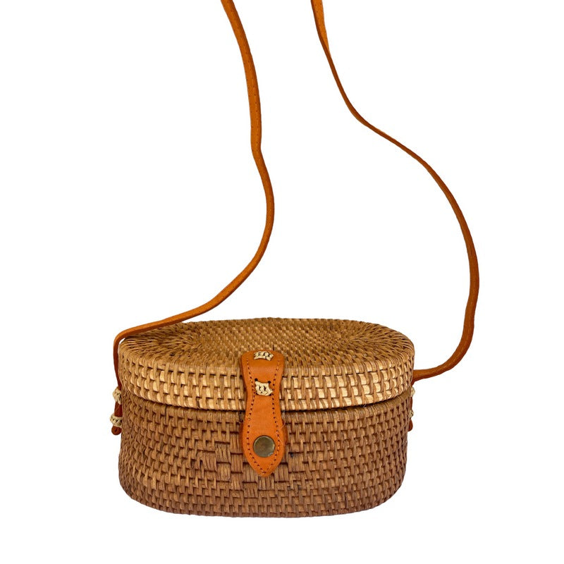 Natural Oval Rattan Handbag | Crossbody