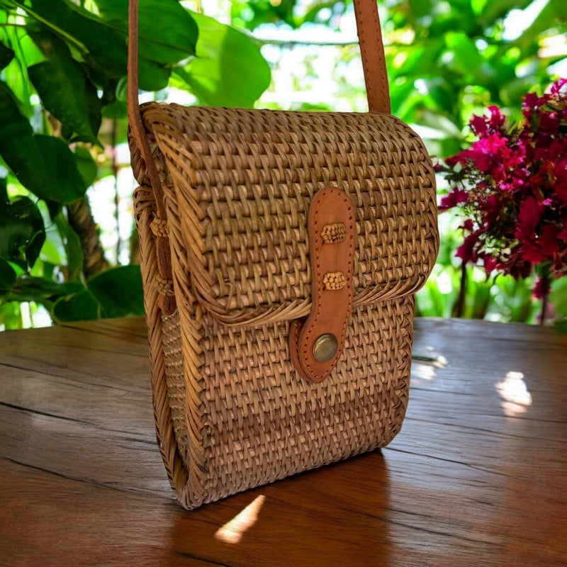 Natural Rattan Rectangular Bag - Crossbody Style – Makana Hut