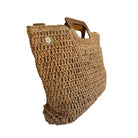 Hand-Woven Straw Handbag w/ Wooden Handle