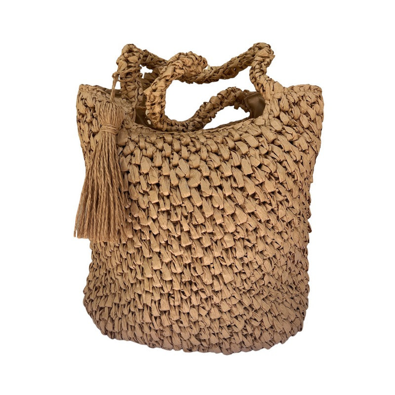 Hand-Woven Straw Handbag w/ Tassel