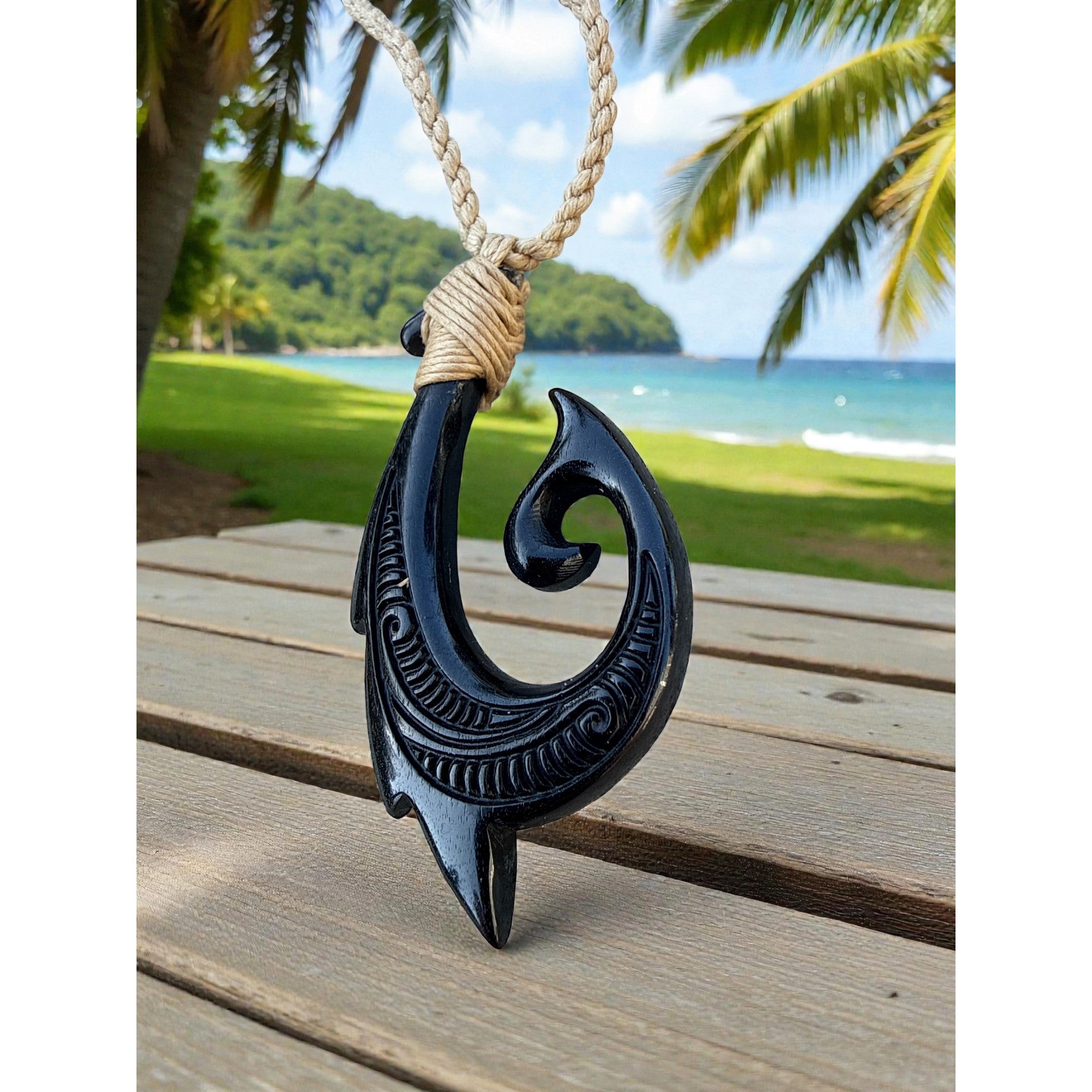 Black Bone Fish Hook w/ Engravings