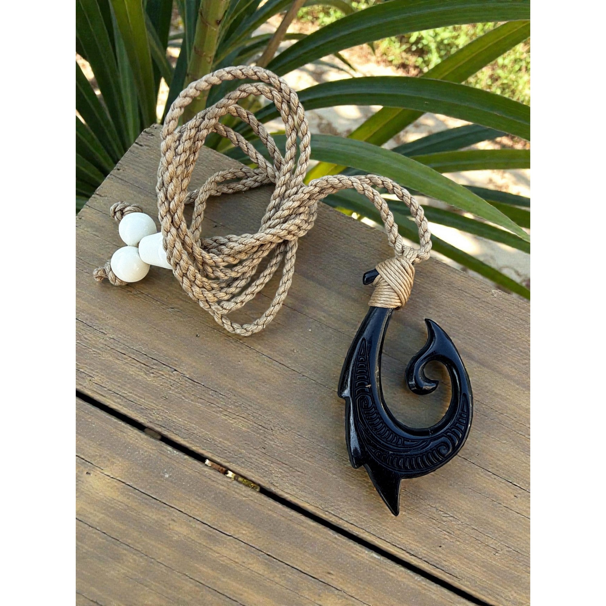 Black Bone Fish Hook w/ Engravings