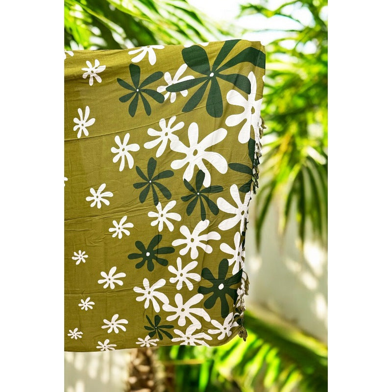 Tiare Flower Print | Pareo/Sarong Olive