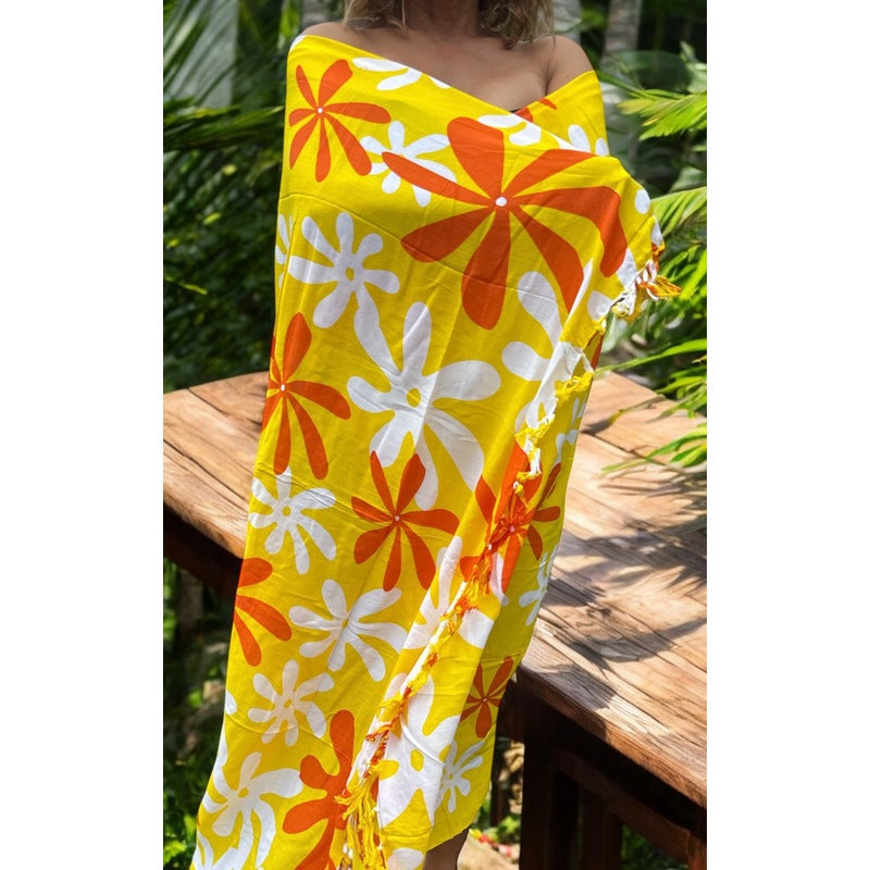 Tiare Flower Print |Pareo/Sarong Yellow