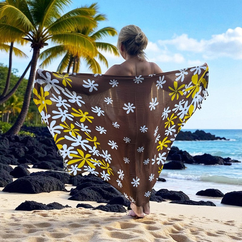 Tiare Flower Print | Pareo/Sarong Brown