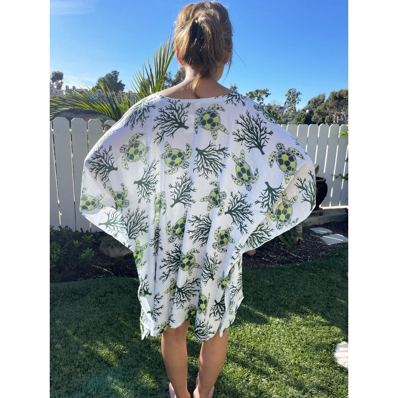 Beach Cover-Up | Sea Turtle and Coral Green