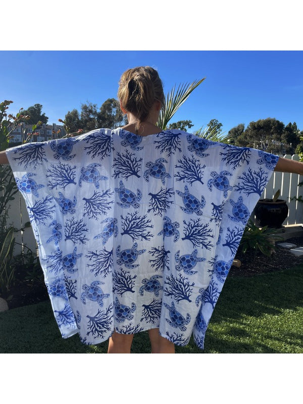 Beach Cover-Up | Sea Turtle and Coral BLUE
