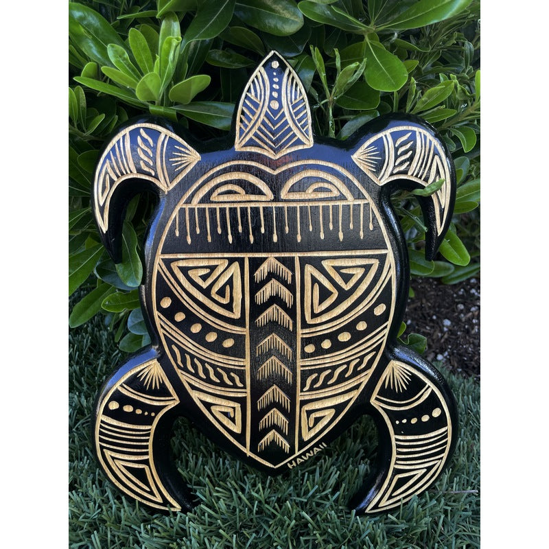 Honu (Sea Turtle) w/ Polynesian Carvings | Wall Plaque 16"