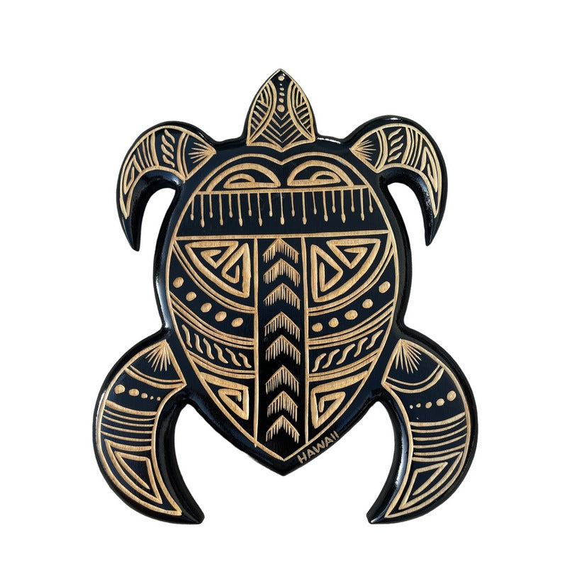 Honu (Sea Turtle) w/ Polynesian Carvings | Wall Plaque 16"