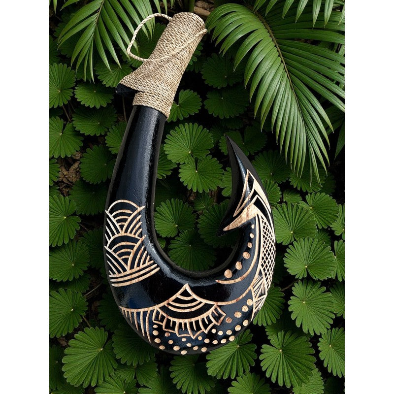 Hawaiian Black Fish Hook w/ Engravings | Hawaiian Home 12"