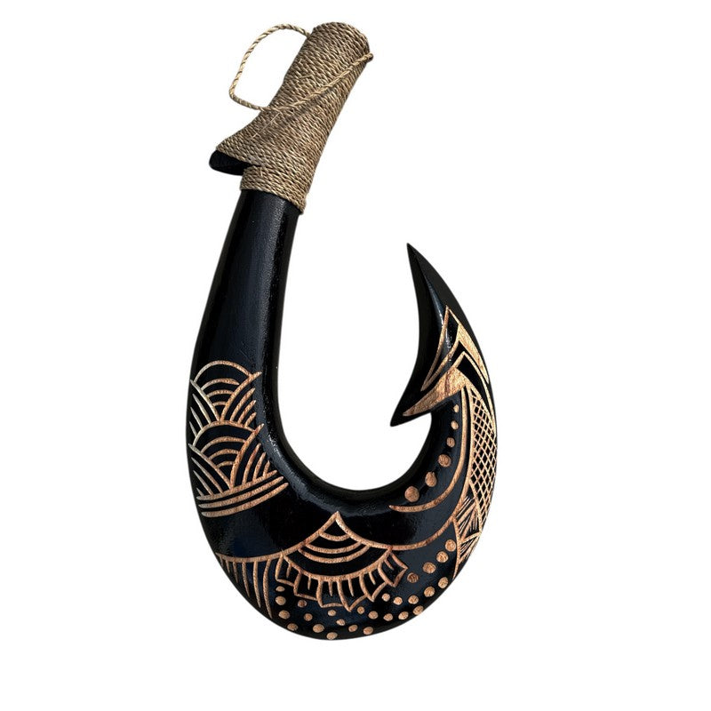 Hawaiian Black Fish Hook w/ Engravings | Hawaiian Home 12"