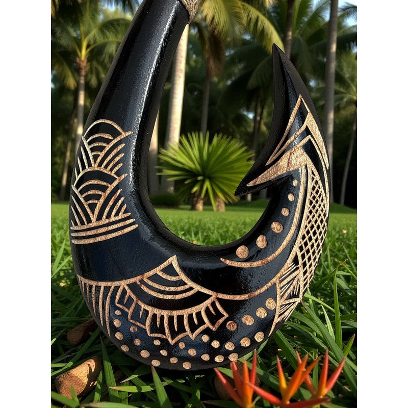 Hawaiian Black Fish Hook w/ Engravings | Hawaiian Home 12"