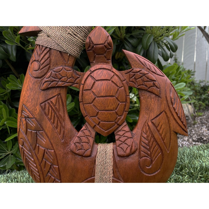 Hawaiian Fish Hook Hand Carved Wood Hanging Decoration - Burned Art, Turtles