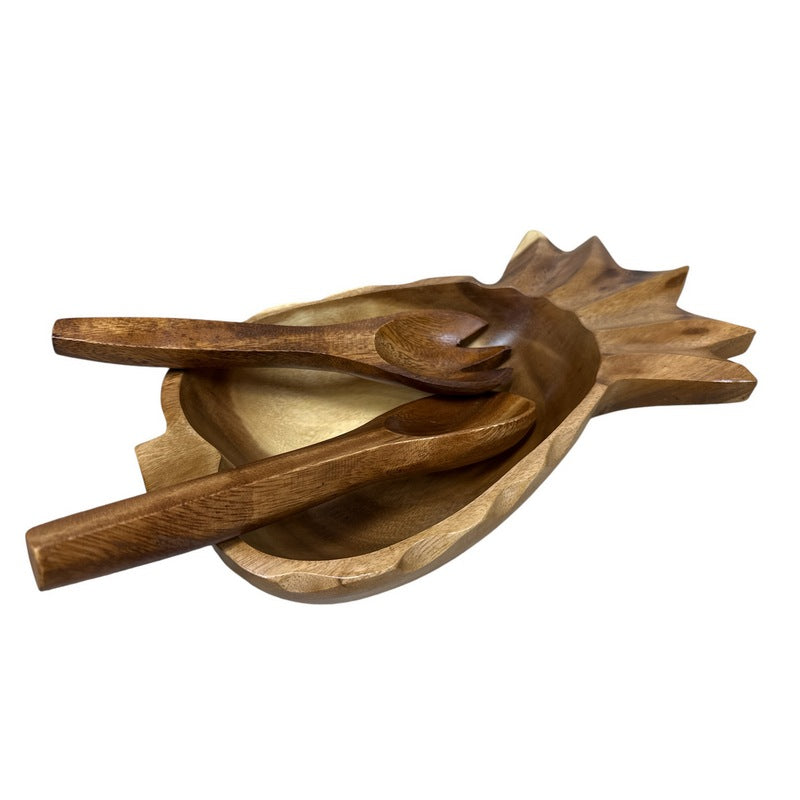 Acacia Wood 3-Piece Pineapple Salad Bowl