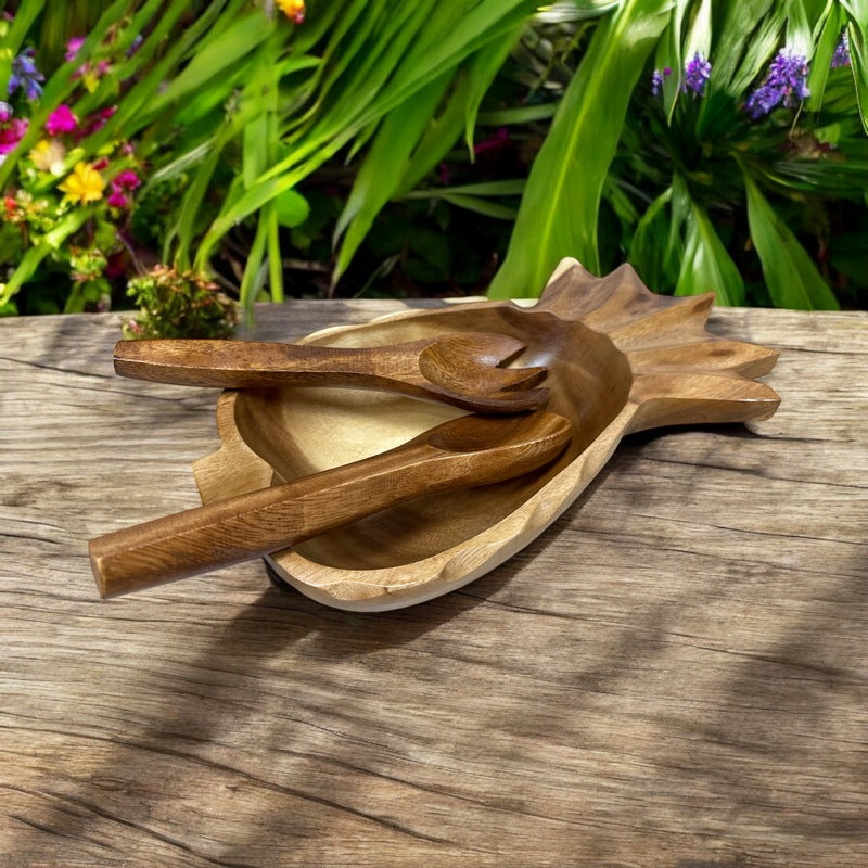 Acacia Wood 3-Piece Pineapple Salad Bowl