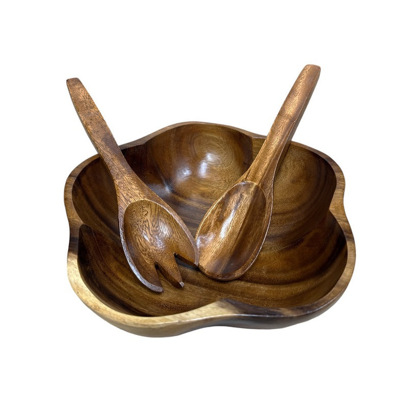 Acacia Wood 3-Piece Hibiscus Salad Bowl