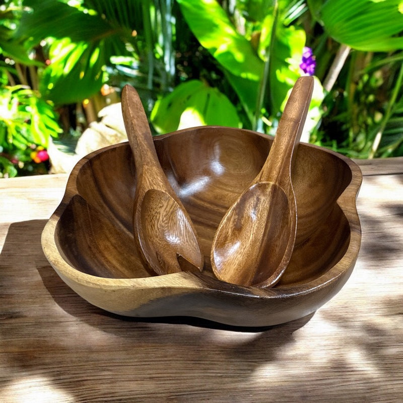 Acacia Wood 3-Piece Hibiscus Salad Bowl