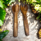 Acacia Wood 3-Piece Hibiscus Salad Bowl Serving Spoon and Fork