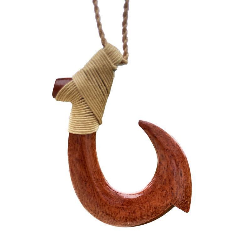 Unique Hawaiian Large Koa Wood Fish Hook Necklace, Hand Carved Genuine Koa  Wood Fish Hook Necklace, N9131 Birthday Valentine Gift
