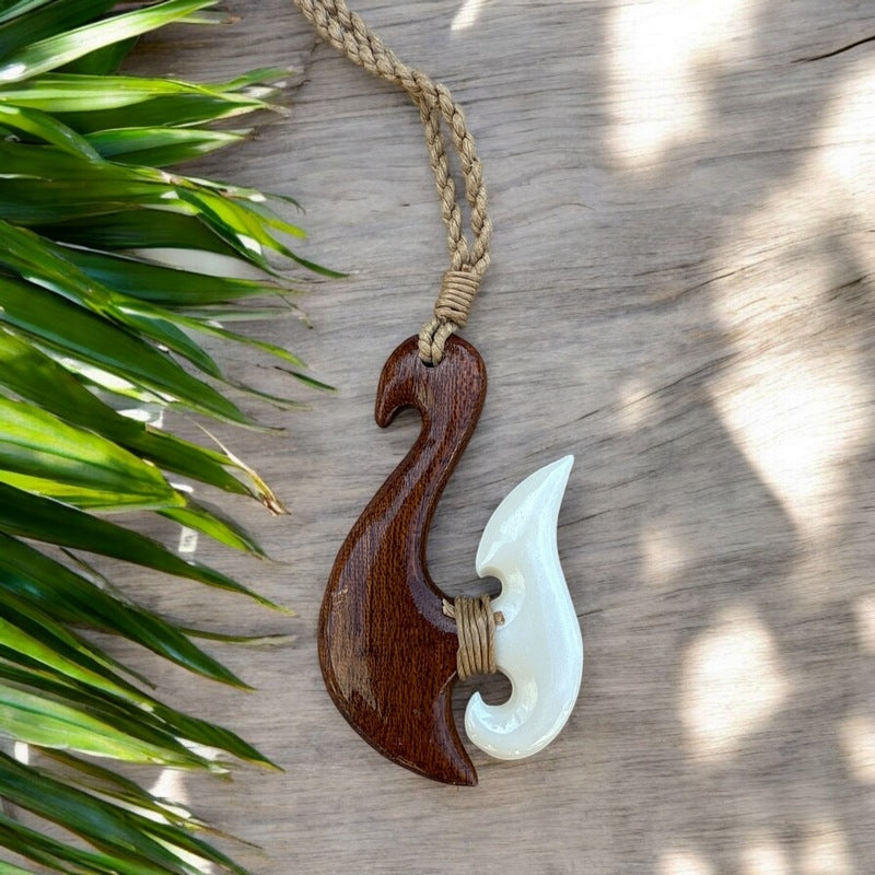 Koa Wood and Bone Fish Hook (Maori Style)