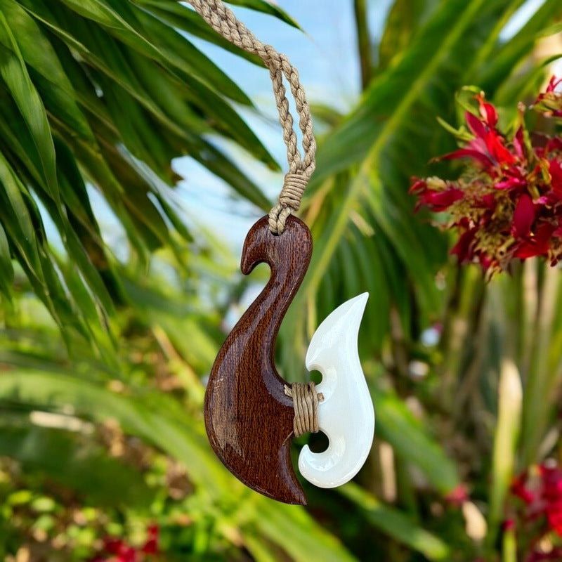 Koa Wood and Bone Fish Hook (Maori Style)