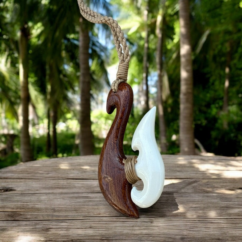 Koa Wood and Bone Fish Hook (Maori Style)