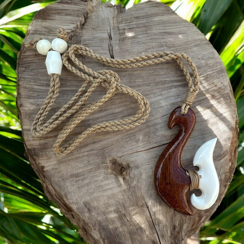 Koa Wood and Bone Fish Hook (Maori Style)