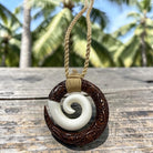Koa and Bone Spiral with Engravings Necklace
