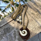 Koa and Bone Spiral with Engravings Necklace