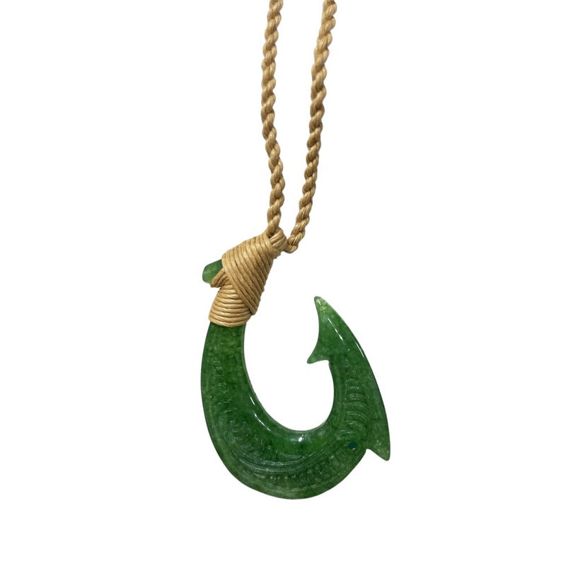 Jade Makau w/ Engravings | Fish Hook Necklace