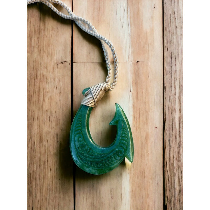 Jade Makau w/ Engravings | Fish Hook Necklace