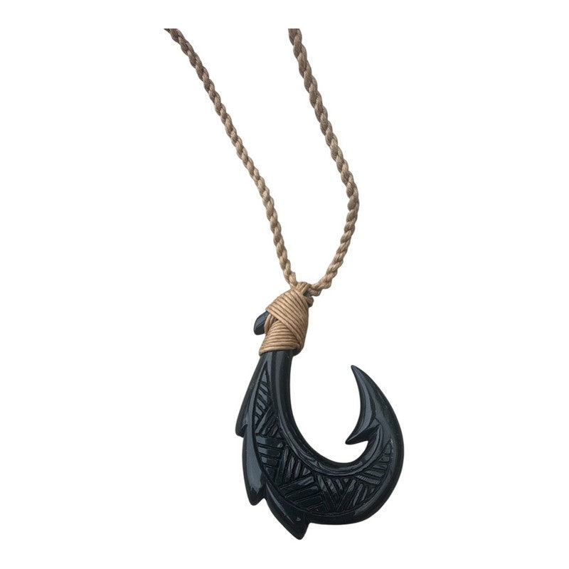 Black Jade Fish Hook Necklace