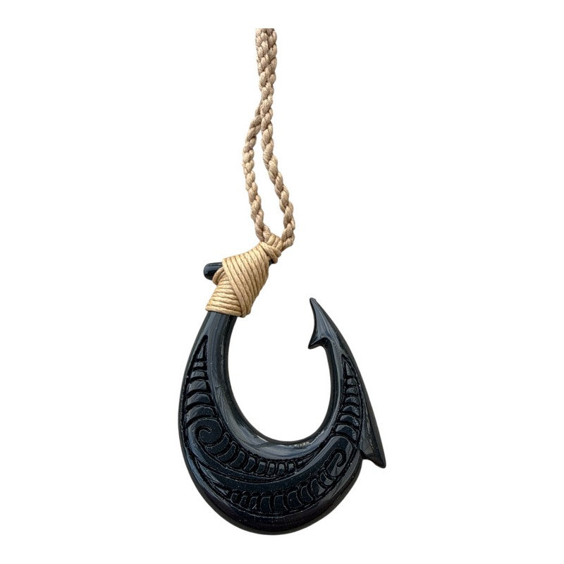 Black Jade Fish Hook Necklace
