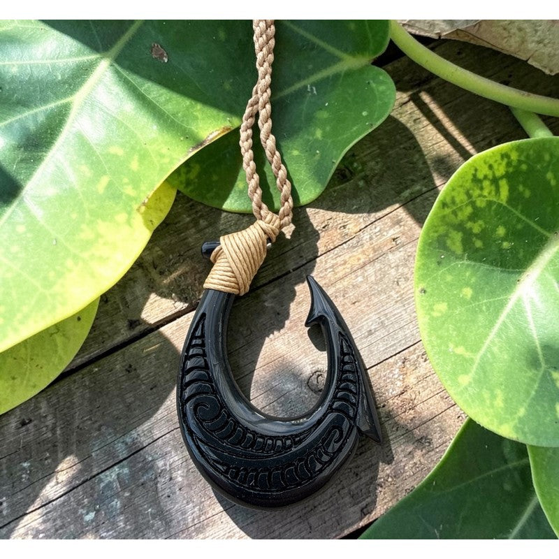 Black Jade Fish Hook Necklace