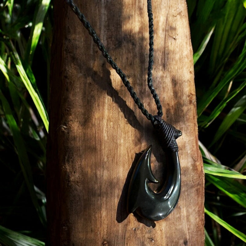 Black Bone Fish Hook w/ Black Cord | Hawaiian Makau