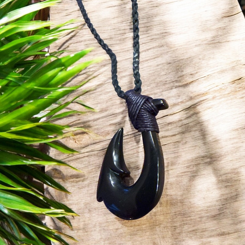 Black Bone Fish Hook w/ Black Cord | Hawaiian Makau