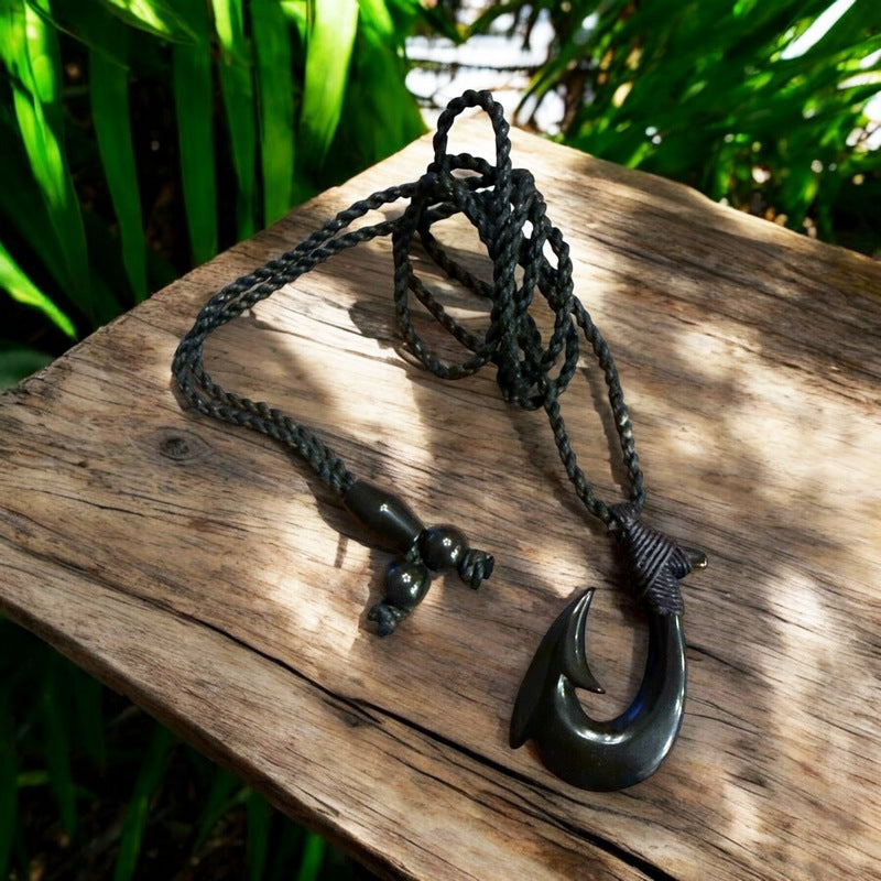 Black Bone Fish Hook w/ Black Cord | Hawaiian Makau