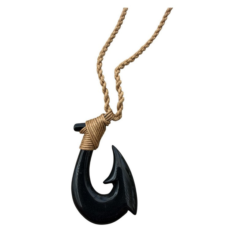 Black Jade Fish Hook Necklace