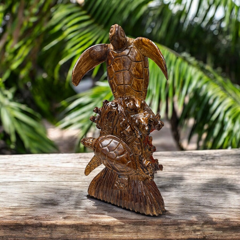 Standing Hawaiian Sea Turtle | Stained Wood 16"