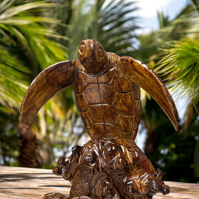 Standing Hawaiian Sea Turtle | Stained Wood 16"