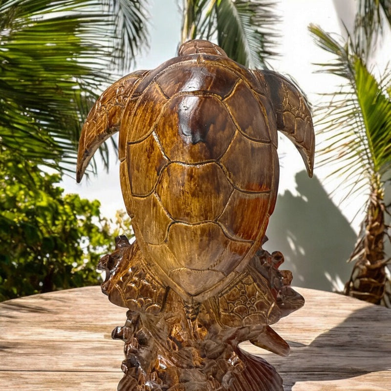 Standing Hawaiian Sea Turtle | Stained Wood 16"