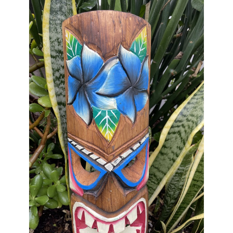 Tiki Mask with Plumeria Flowers | Hawaiian Mask 20"