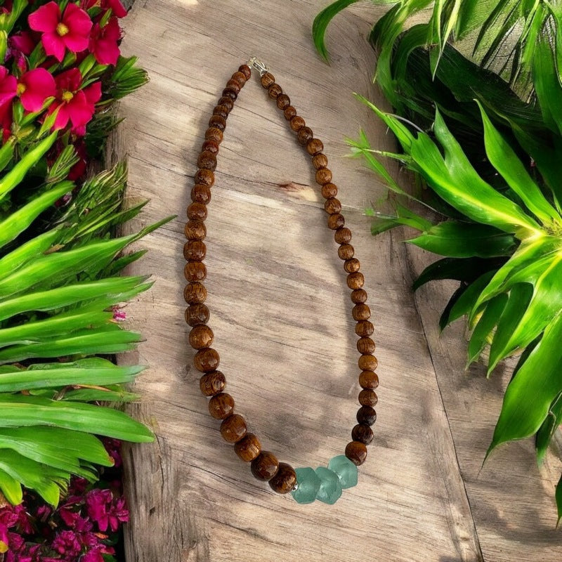 Koa and Beach Glass | Necklace 8mm