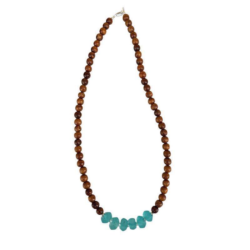 Koa and Seafoam Beach Glass | Necklace 8mm